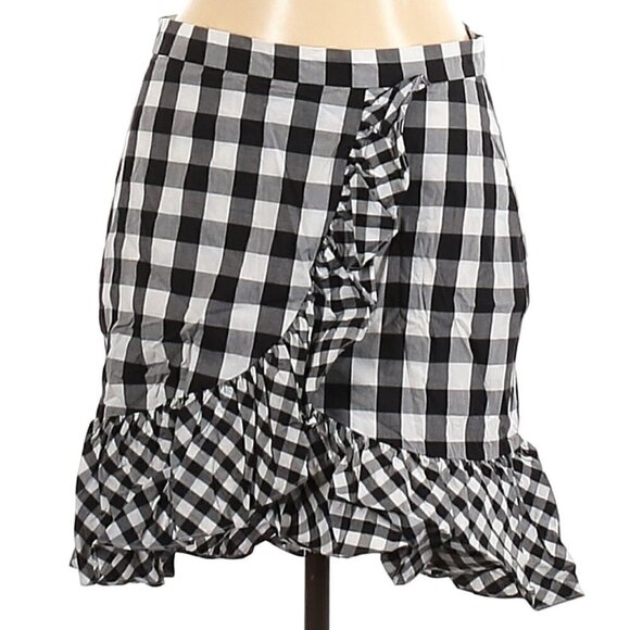 J. Crew Women's Black White Plaid Gingham Flannel Ruffled High Low Skirt, 10 - Picture 2 of 4